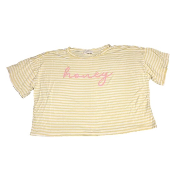 Revive t-shirt Womens Large yellow white striped cropped tee honey graphic Y2K - Picture 1 of 6